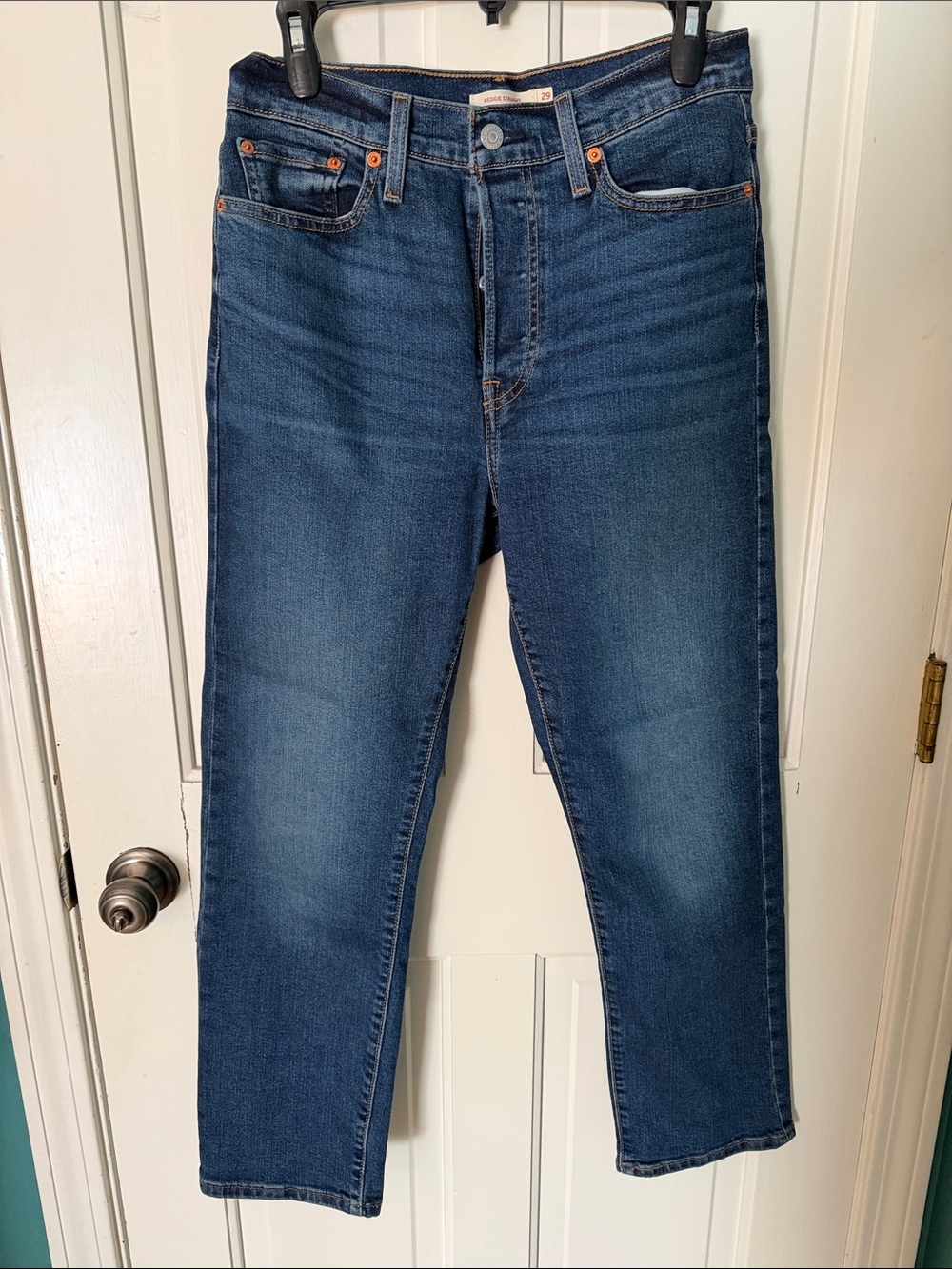 Women's Straight Leg Jeans in Dark Blue Denim
